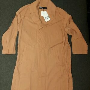 Zara Women's Lyocell Trench Coat Lightweight Duster Jacket Peach XL